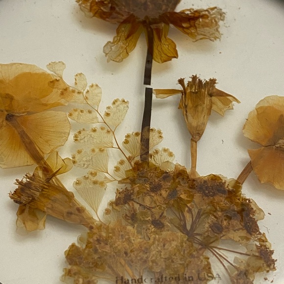 Vintage Pressed Dry Flowers in Twisted Pewter & Double Round Glass Frame 4 1/2” - Picture 4 of 8